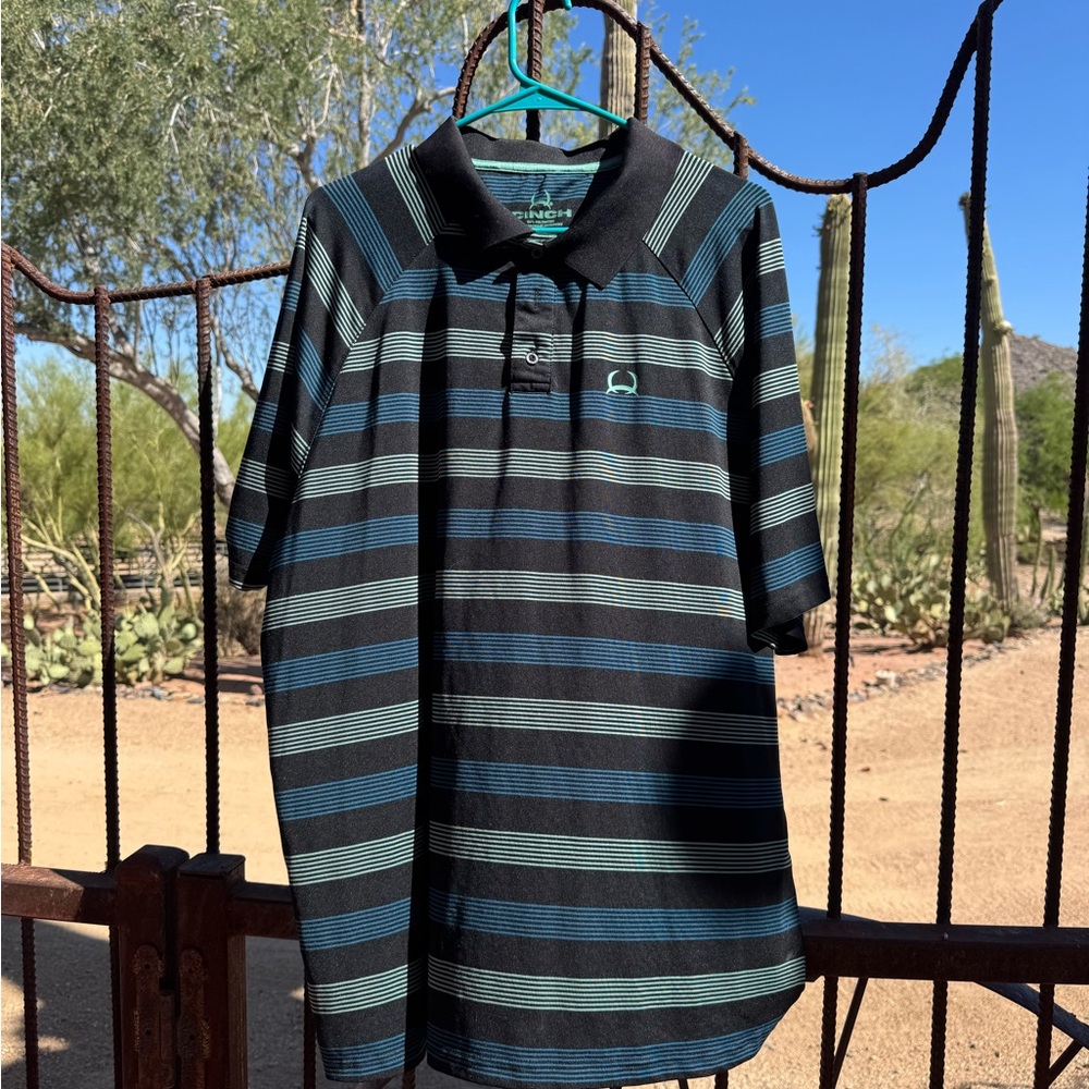 Cinch Black and Green Polo Shirt with Classic Stripes